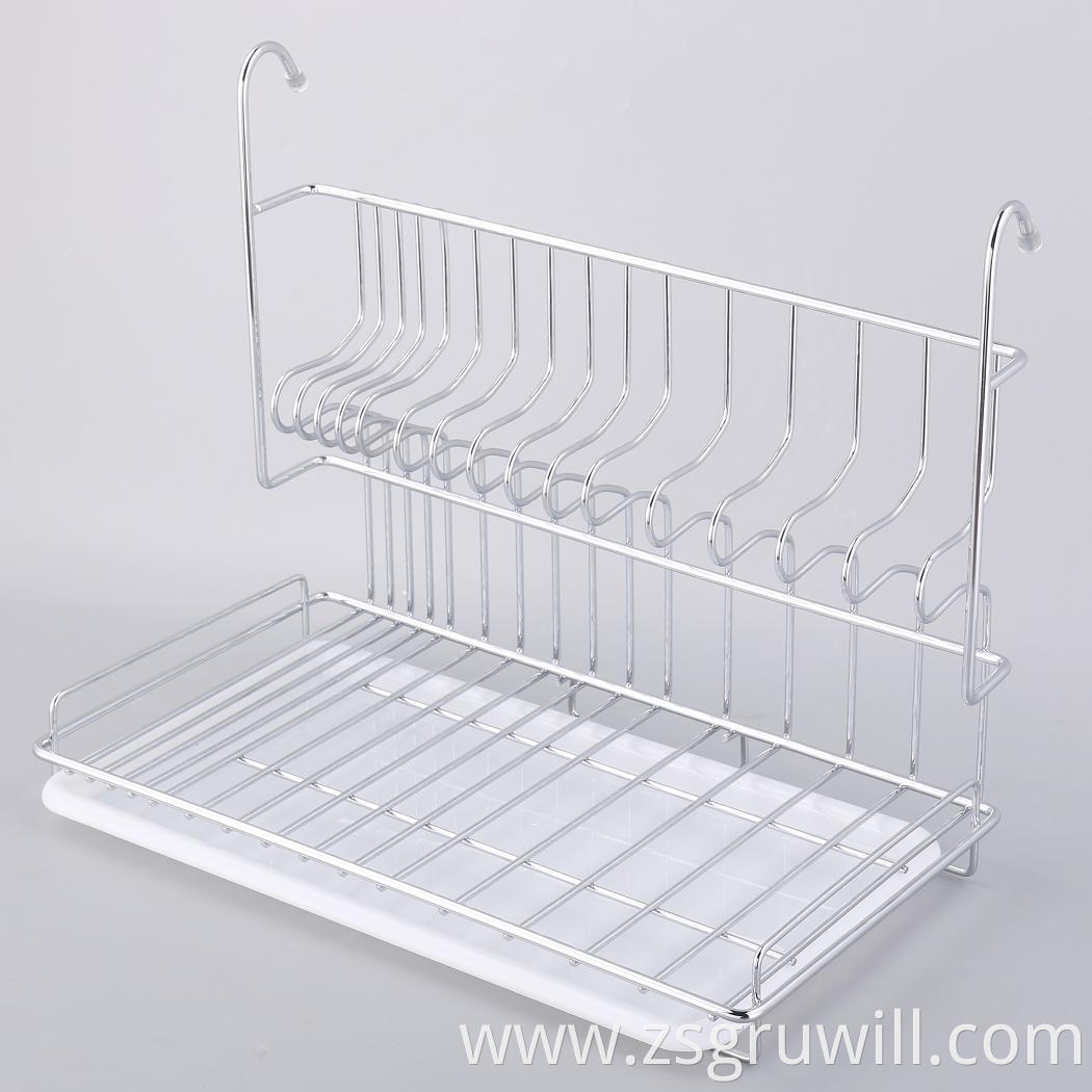 wall mounted hanging stainless steel plate draining kitchen dish drying rack with tray